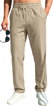 Generic Linen Trousers Mens, Mens Casual Wide Leg Drawstring Elasticated Waist Trousers with Pockets Linen Pants Men Loose Fit Jogging Bottoms Comfortable Lig