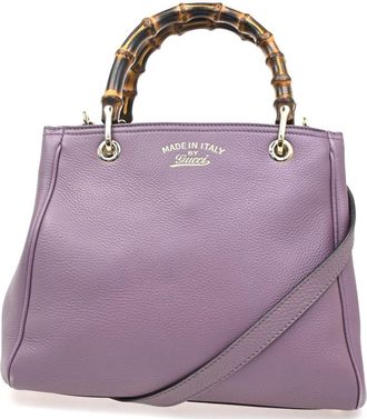 Gucci Bamboo Shopper Tote Leather Purple Leather Handbag (Pre-Owned)
