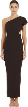 Max Mara Brown Solid One Shoulder Maxi Dress