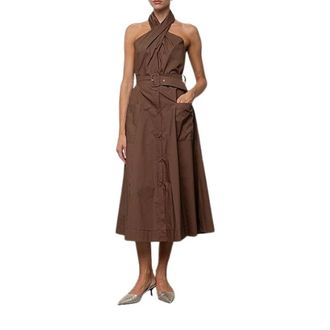 Kaos Midi Dresses, female, Brown, Size: L Midi Cotton Dress