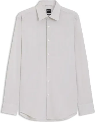 BOSS Slim-fit shirt in striped cotton-blend poplin