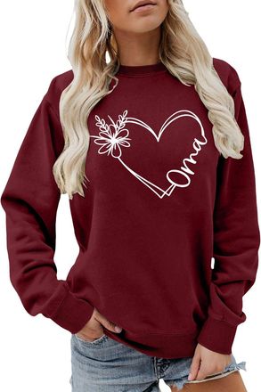 Generic Jumpers for Women Uk Casual Long Sleeve Tops Valentines Day Sweatshirt Funny Love Heart Print Loose Top Round Neck Shirts Holiday Pullover for Ladies 