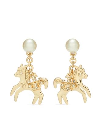 Tory Burch Curiosity horse-charm drop earrings - women - 18kt Gold Plated Brass/glass/Crystal/Enamel - One Size