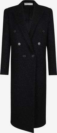 Saint Laurent Langer Wollmantel mit glitzernden Nadelstreifen