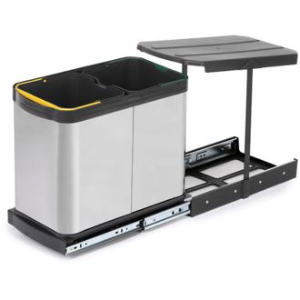 Emuca Emuca Contenedor De Reciclaje Para Fijaci&oacute;n Inferior Y Extracci&oacute;n Manual/autom&aacute;tica En Mueble De Cocina Recycle Inox 2x12litros, Pl&aacute;stico Y Acero Inox
