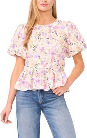 CeCe by Cynthia Steffe Floral Shirred Neck Top in New Ivory at Nordstrom, Size Xx-Small