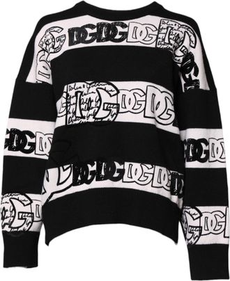 Dolce & Gabbana Womens Logo-Print Cashmere Sweater Black
