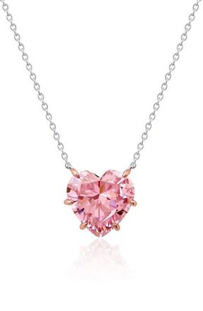 Crislu Pink Cubic Zirconia Heart Pendant Necklace in Pure Platinum/Clear Stone at Nordstrom, Size 16