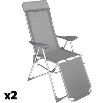 TecTake Set 2 sillas de jard&iacute;n plegables de aluminio y ajustables, gris