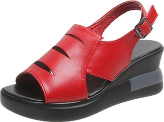 Generic Cocila Ladies Sandals Fashion WomenS Summer Artificial Leather Non Buckle Strap Beach Open Toe Breathable Shoes Red, 5.5 White Wedge Womens Footwear W