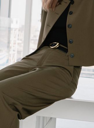 Simons Womens Solid abstract buckle leather belt