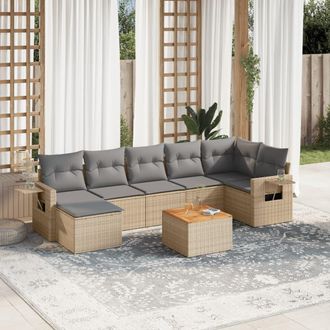vidaXL Juego De Sof&aacute;s Jard&iacute;n Con Cojines Beige Mezcla 8 Pzas Rat&aacute;n Pe Vidaxl