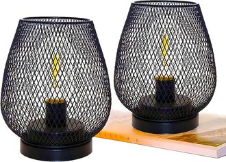 OEM Juego De 2 Faroles, Jaula Met&aacute;lica, Led Inal&aacute;mbrico, Pilas, Luz Blanca C&aacute;lida, Decoraci&oacute;n Para Interiores Y Exteriores