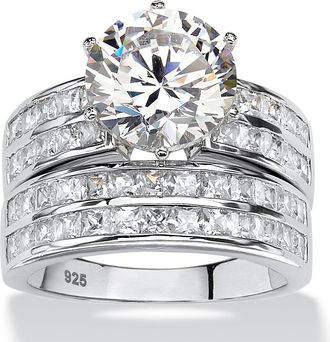 Palm Beach Jewelry 5.84 TCW Cubic Zirconia 2-Piece Platinum-plated Sterling Silver Bridal Ring Set