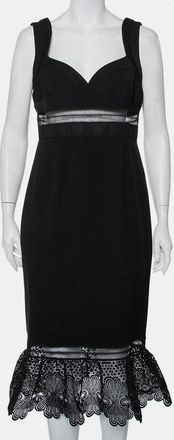 Self Portrait Black Crepe Lace Trim Detail Olivia Midi Dress