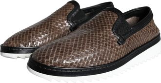 Dolce & Gabbana Brown Black Leather Weaved Men Loafers Shoes And Buffalo Calf