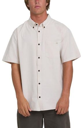 Billabong All Day Short Sleeve Slub Cotton Blend Button-Down Shirt in Khaki at Nordstrom, Size X-Large