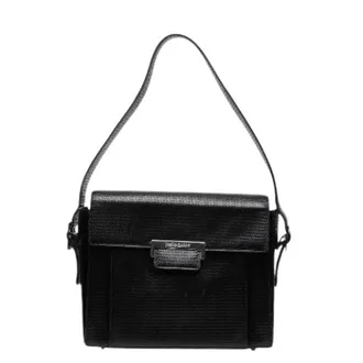 Saint Laurent Pre-owned schoudertas van leer met reli&euml;f - Dames - Pre-owned - Zwart - Maat: ONE Size Leer