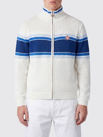 Casablanca Cardigan dolcevita a righe in misto cotone con zip e logo