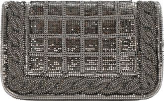 Balmain Crystal-Embellished Clutch Bag in Silver Silk