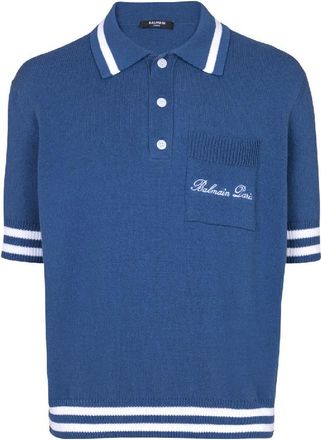 Balmain Siganture Embroidered Polo Shirt, Size Medium