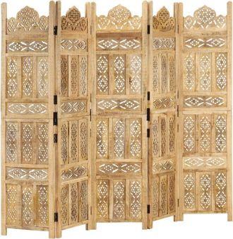 vidaXL Hand carved 5-Panel Room Divider 200x165 cm Solid Mango Wood vidaXL