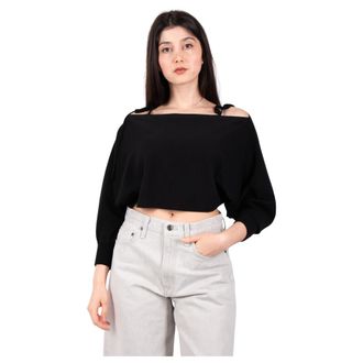 Roberto Collina Zwarte Off-Shoulder Geknipte Trui - Dames - Longsleeves - Zwart - XS - Tops