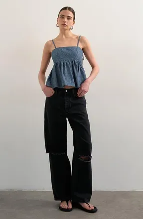 Topshop Pinstripe Denim Strappy Cami in Medium Blue at Nordstrom, Size 12