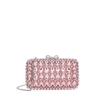 Self Portrait Self-Portrait Pink Satin Crystal Clutch Bag Pink Clutch Bag With Crystals On The Front In Satin For
