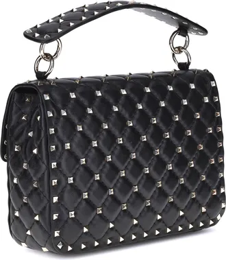 Valentino Garavani Womens Medium Shoulder Bag Rockstud Spike Black Lambskin