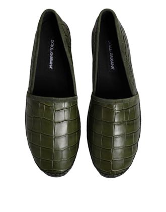 Dolce & Gabbana Mens Green Exotic Leather Espadrilles Slip On Shoes