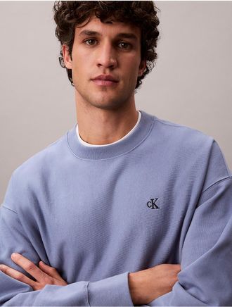 Calvin Klein Jeans Calvin Klein Mens Premium Terry Relaxed Sweatshirt - Medium Blue - 2XL
