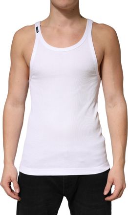 Dolce & Gabbana Mens White Ribbed Cotton Sleeveless Tank Top T-Shirt