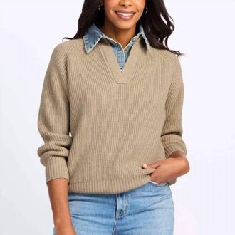 Line & Dot Teena Long Sleeve Textured Sweater In Beige