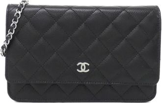 Chanel Black Grained Calfskin Chain/Shoulder Wallet (Pre-Owned)