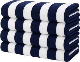 Luxury Home 4-Pack Cabana Striped Terry Cloth Beach Towels