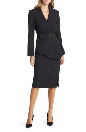 Tahari by ASL Nested Belted Jacket and Skirt in Black at Nordstrom, Size 12
