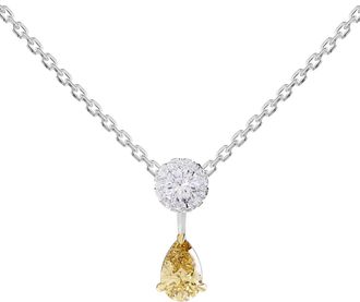 Diamond2Deal 14k Two-tone Gold 1.3 Ct PearCut Yellow & White Lab Grown Diamond Pendant Necklace 18 VVS-VS