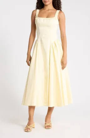 House of CB Dorothy Stretch Pima Cotton Cocktail Midi Dress in Lemon at Nordstrom, Size X-Large