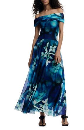 Desigual Floral Print Strapless Dress in Navy Blue at Nordstrom, Size Medium