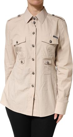 Dolce & Gabbana Beige Collared Long Sleeve Cotton Shirt Womens Top