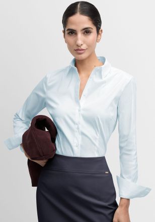 Cinque Hemdbluse CINQUE CIBRAVO, Damen, Gr. 36, blau (hellblau), Web, Obermaterial: 73% Baumwolle, 24% Polyamid, 3% Elasthan, unifarben, klassisch normal, Ru