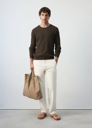 Mango Pullover misto cotone lino coste marrone - Uomo - XXL - MANGO MAN