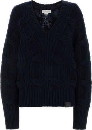 Stella McCartney Kabel Gebreide Trui - Dames - V-hals truien - Blauw - S - Wol - Truien & Vesten