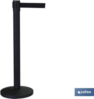 cofan Cofan Poste Cinta Extensible Negra 2100 Mm, Poste De Cinta Extensible De Color Negro, Con Base Met&aacute;lica Antivuelco Con 2,1 Metros De Longitud De La Ci