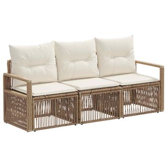 vidaXL Conjunto De Sof&aacute;s De Jard&iacute;n 3 Pcs Beige Rat&aacute;n Sint&eacute;tico Vidaxl
