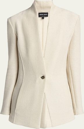 Giorgio Armani Single-Breasted Tweed Blazer Jacket