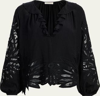 Ulla Johnson Adonis Embroidered Silk Blouse