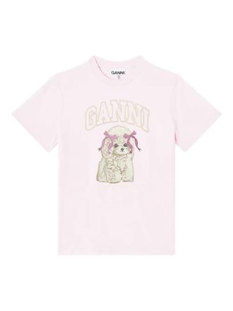 Ganni round-neck T-shirt - women - Cotton - L - Pink
