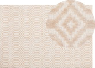 Beliani Alfombra De Viscosa Beige 140 X 200 Cm Patr&oacute;n Geom&eacute;trico Tejido A Mano Adatepe